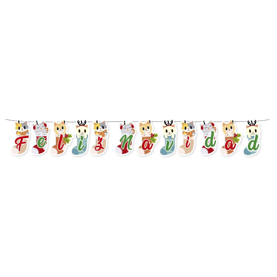 BANDERIN TEMPORADA NAVIDAD BOTINES FELIZ NAVIDAD GATOS