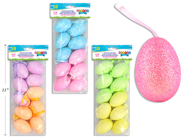 Glitter Foam Decorative Hanging Easter Eggs (x10u)