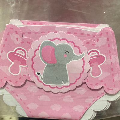 Tarjeta Babyshower Pañal Elefante Niña 6pcs