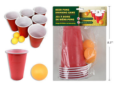 Beer Pong Drinking Game Set. Incl: 6 Cups & 3 Ping Pong Ball. Pbh.