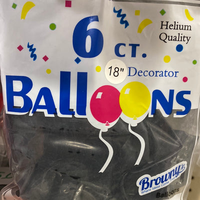 Browny Latex Balloons 18" Black 6pcs