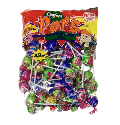 Confetti BubbleGum Mix Lollipops 48ct