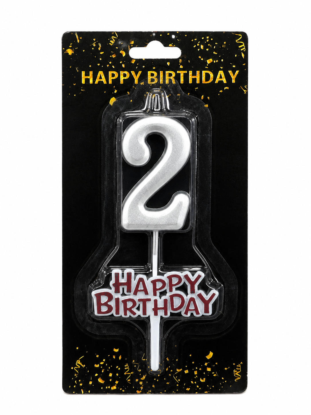 Happy Birthday Candle with Numbers Silver and Gold