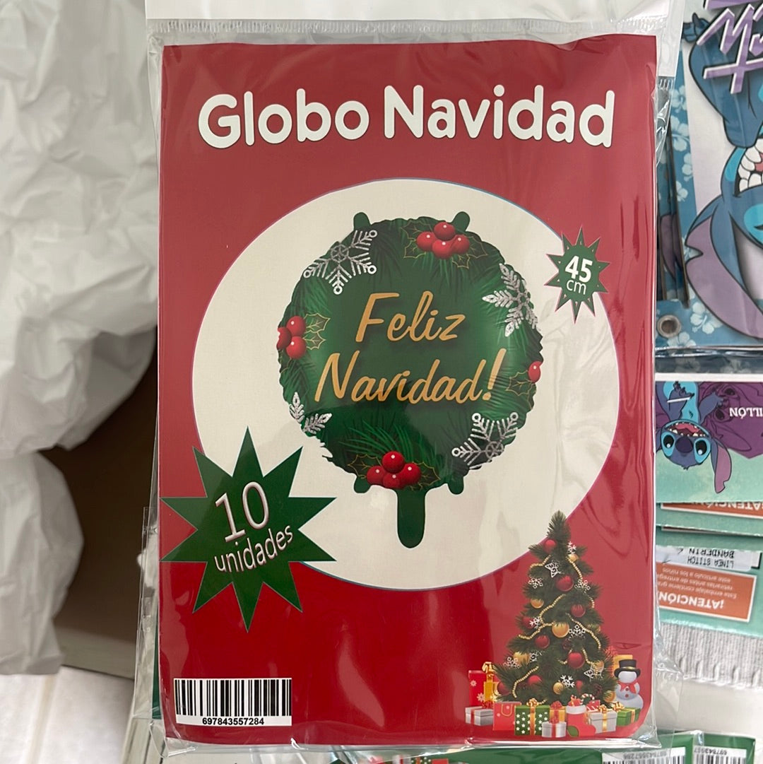 Globo Metalizado Redondo Feliz Navidad X Unidad