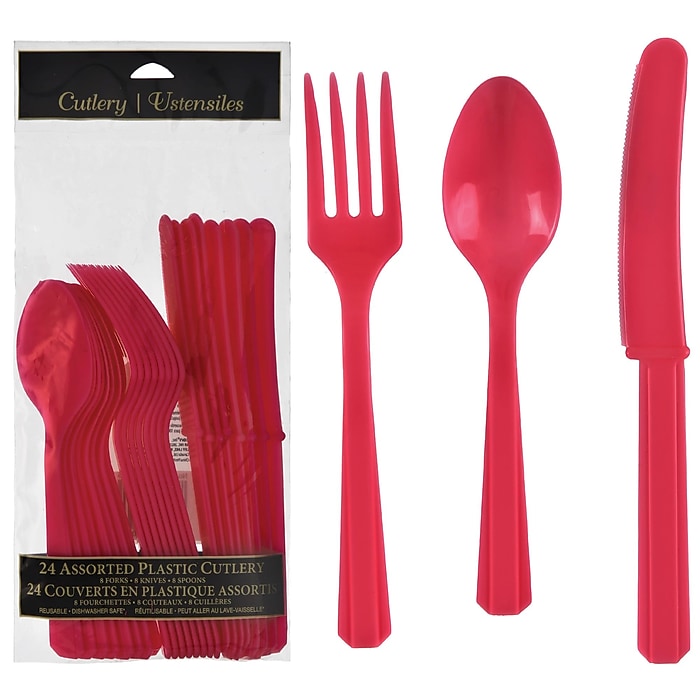 Reusable Assorted Cutlery Apple Red (x24u)