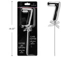 9" Silver Cake Topper with stem & ribbon #7