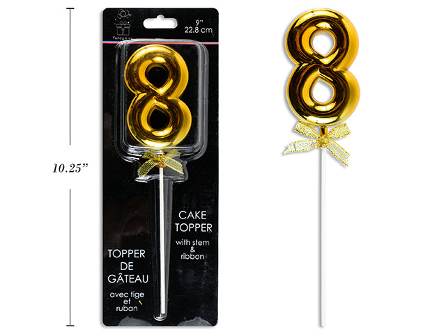 Cake Topper Dorado #8 con Tallo y Listón 9"