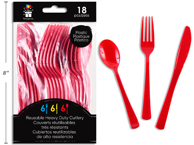 Cubiertos Plásticos Rojos Reutilizables 18pcs
