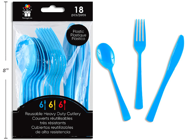 Cubiertos Plásticos Azul Cielo Reutilizables 18pcs