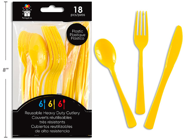 Cubiertos Plásticos Amarillo Sol Reutilizables 18pcs