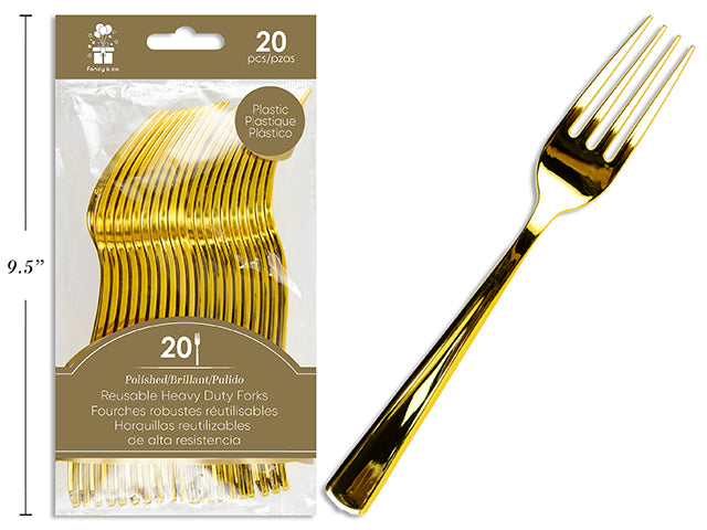 Tenedores Plásticos Dorados Premium Reutilizables 20pcs