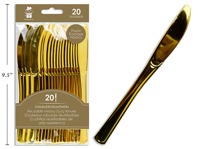 Cuchillos Plásticos Dorados Premium Reutilizables 20pcs
