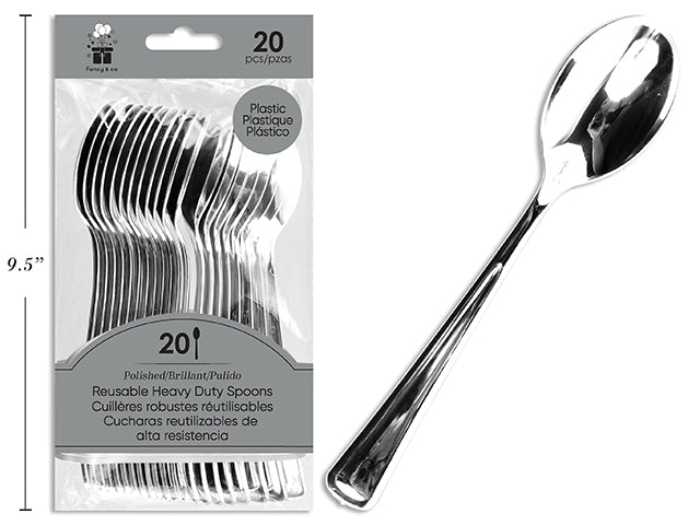 Cucharas Plásticas Plateadas Premium Reutilizables 20pcs