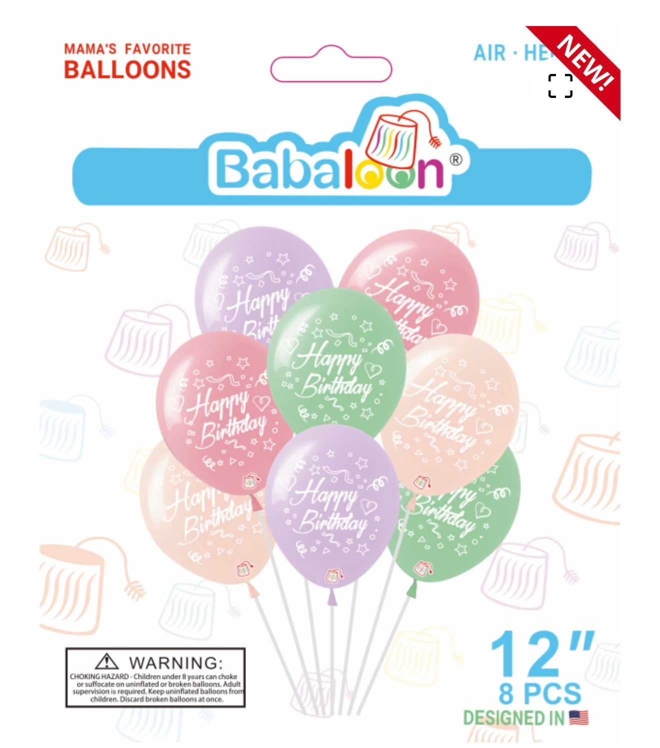 Latex Balloon 12" Happy Bday Pastel Assorted (x8u)