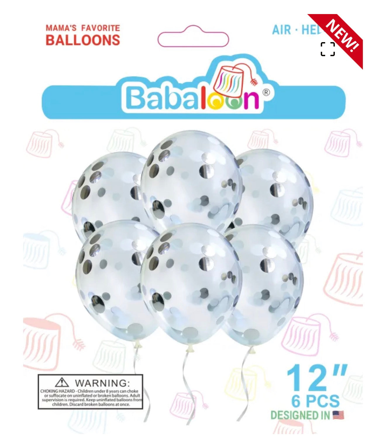 Latex Balloon 12" Clear Confetti Silver (x6u)