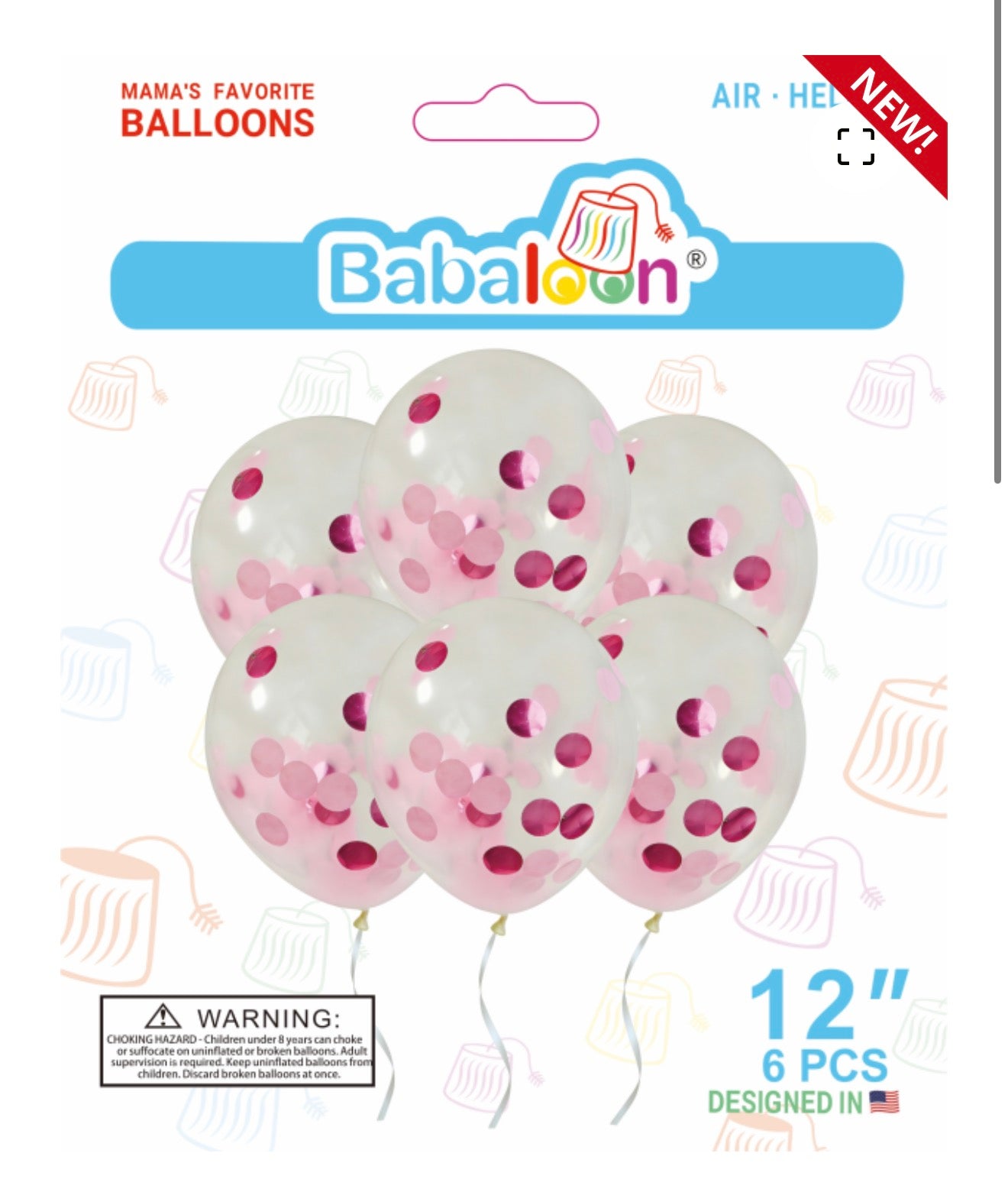 Latex Balloon 12" Clear Confetti Colors (x6u)