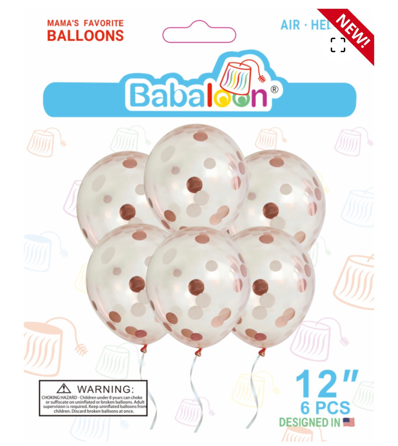 Latex Balloon 12" Clear Confetti Rose Gold (x6u)