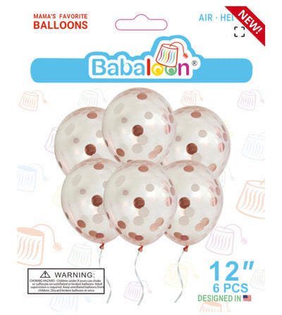 Latex Balloon 12" Clear Confetti Rose Gold (x6u)