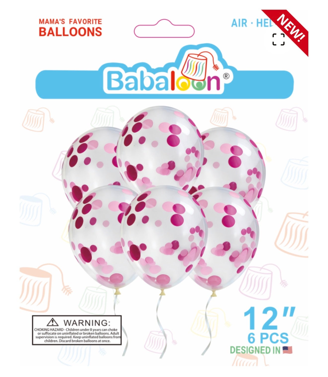 Latex Balloon 12" Clear Confetti Colors (x6u)