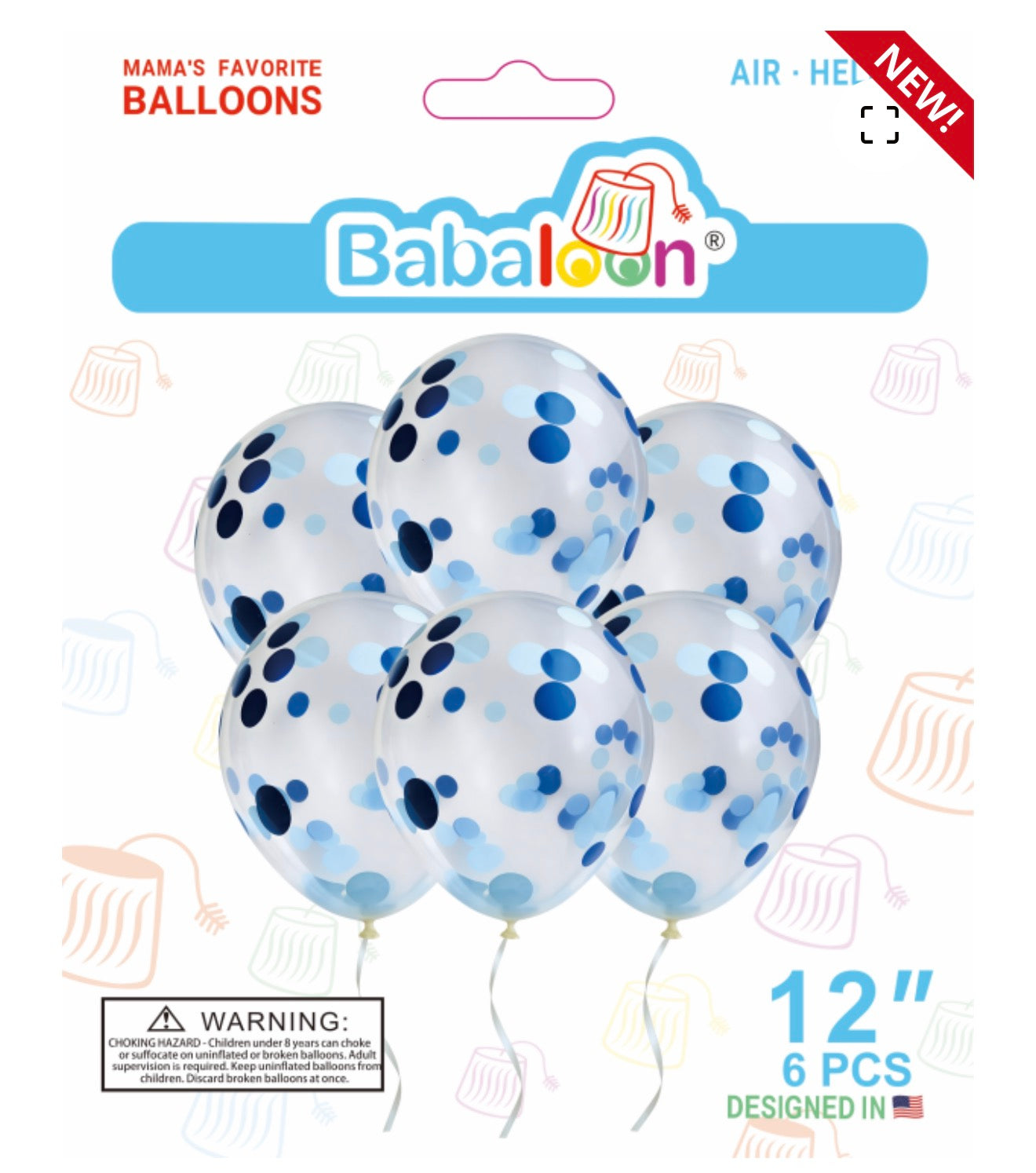 Latex Balloon 12" Clear Confetti Colors (x6u)