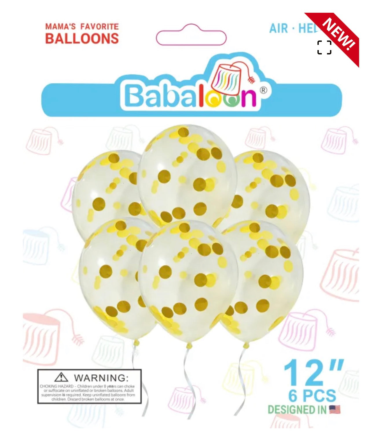 Latex Balloon 12" Clear Confetti Gold (x6u)