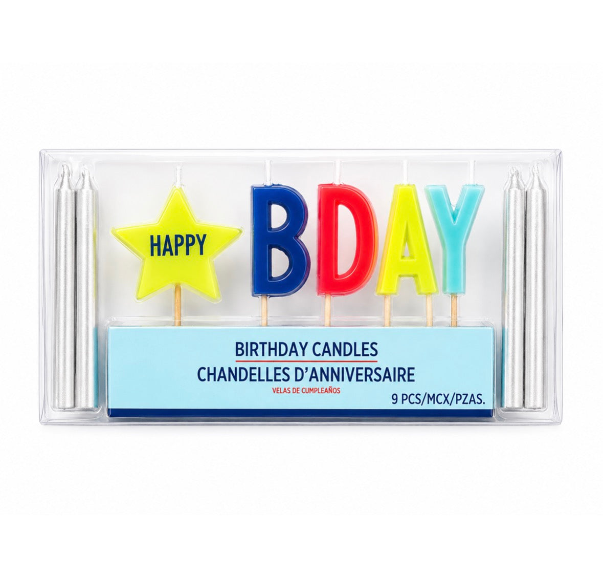 Modern Neon Happy Bday Candles 9ct