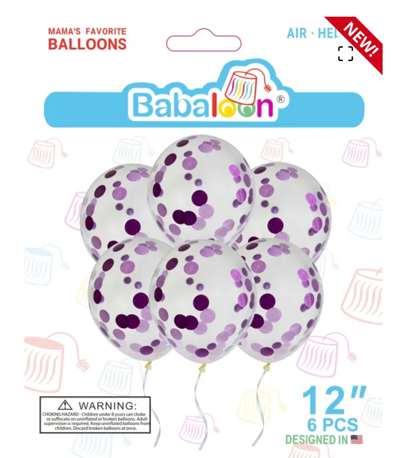 Latex Balloon 12" Clear Confetti Colors (x6u)