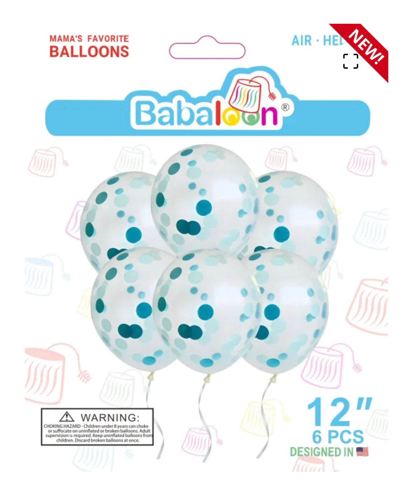 Latex Balloon 12" Clear Confetti Colors (x6u)