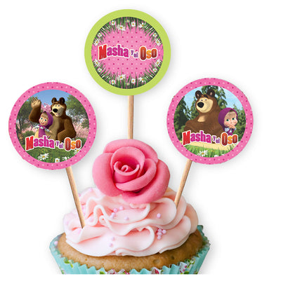 PALILLOS DECORADORES CUPCAKE X 12 MASHA Y EL OSO