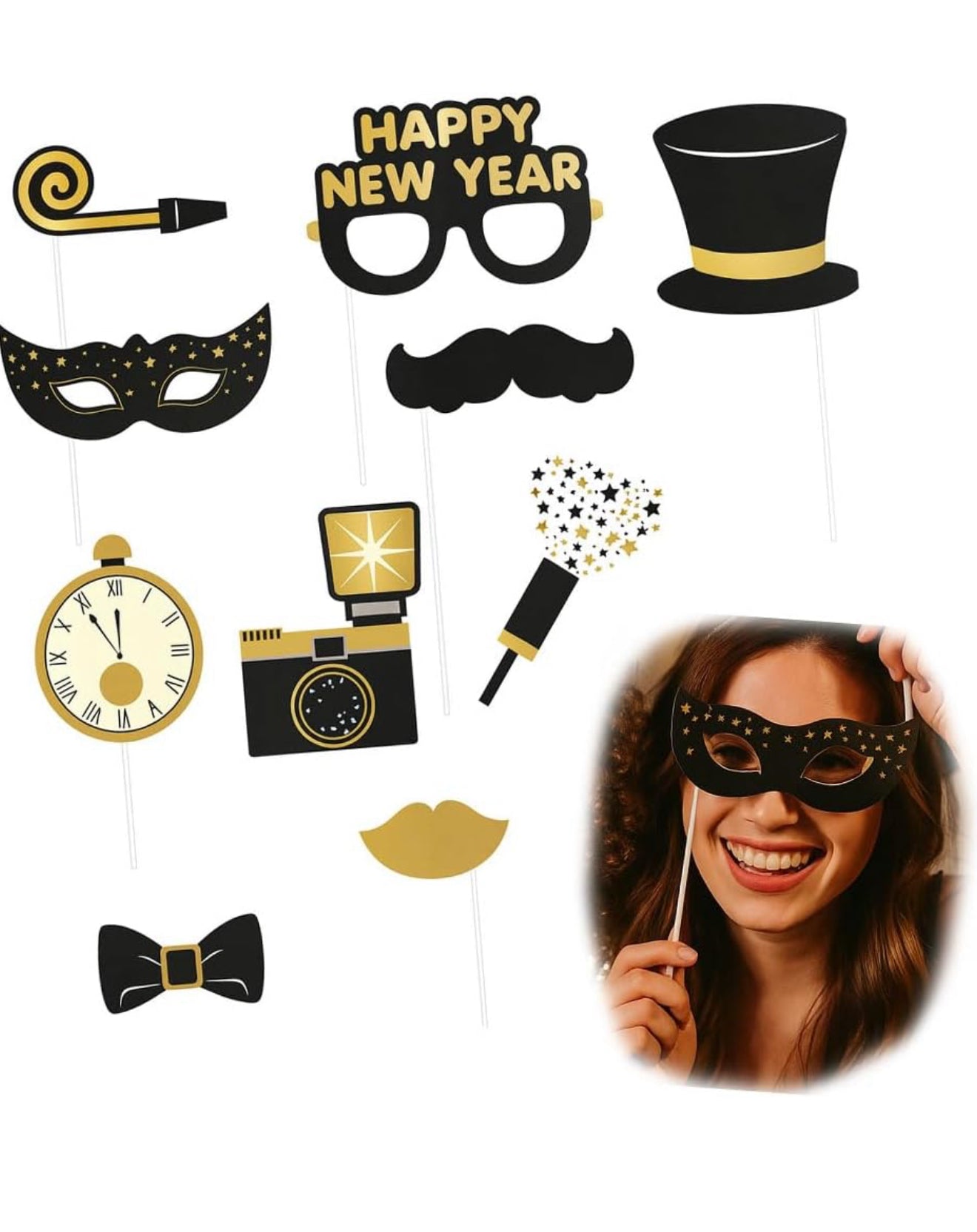 New Year Glitter/ Foil Photo Booth Props (x10u)