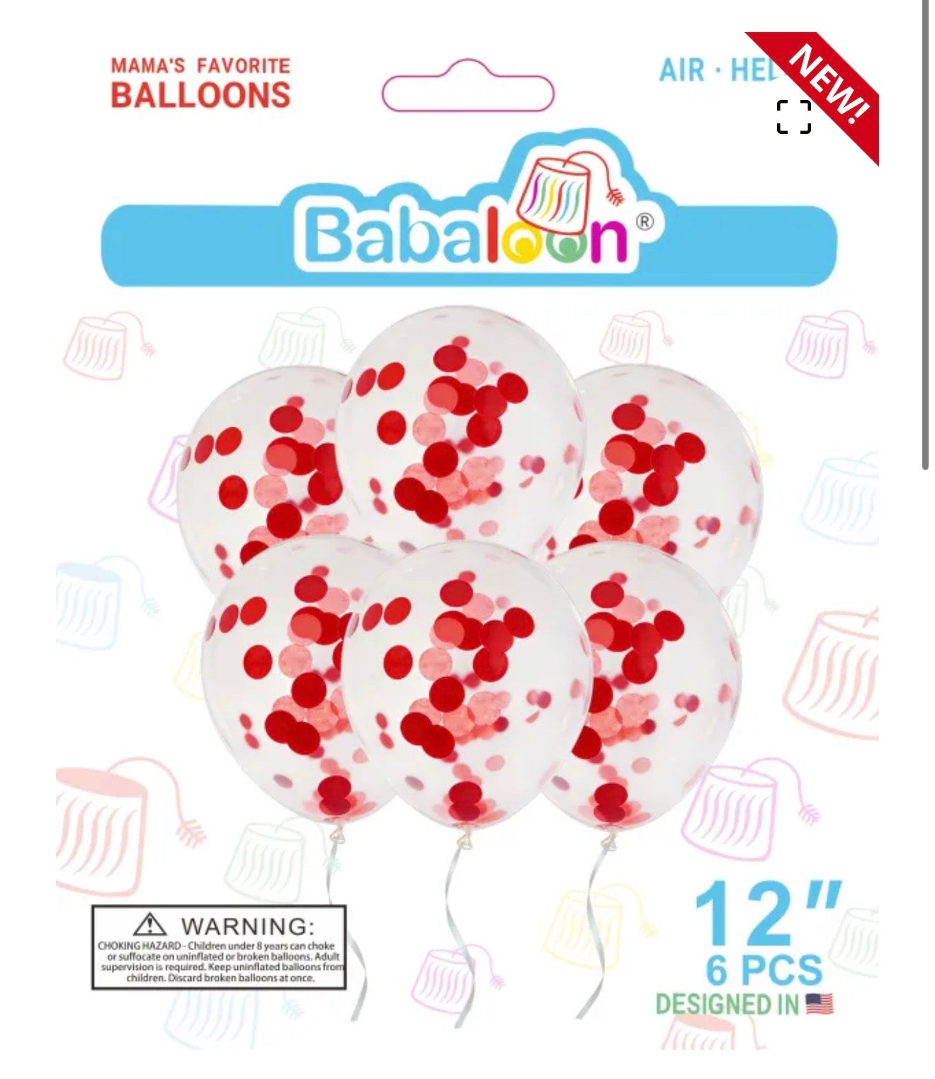 Latex Balloon 12" Clear Confetti Colors (x6u)