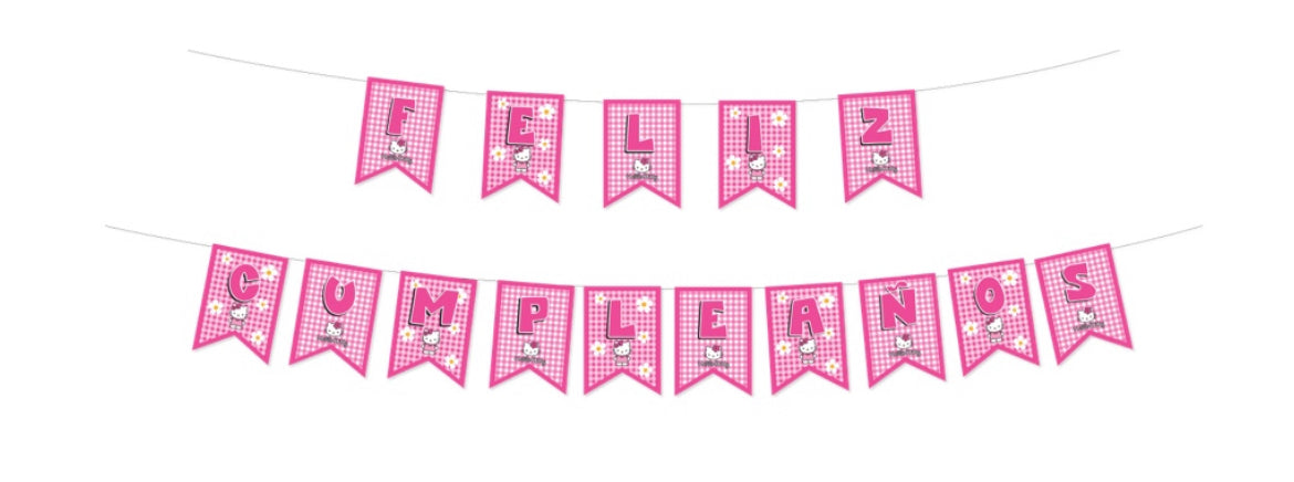 BANDERIN FELIZ CUMPLEAÑOS HELLO KITTY (X1 UNIDAD)