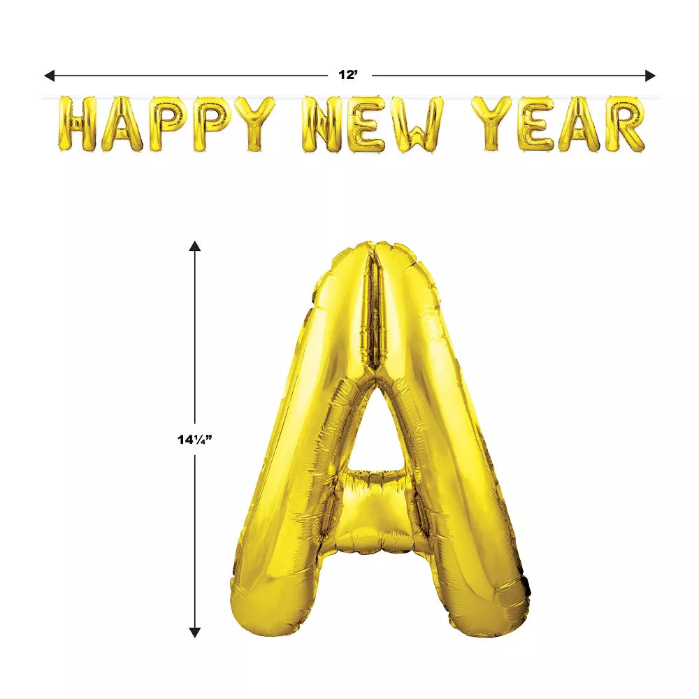 New Year Banner Balloon Streamer - Gold