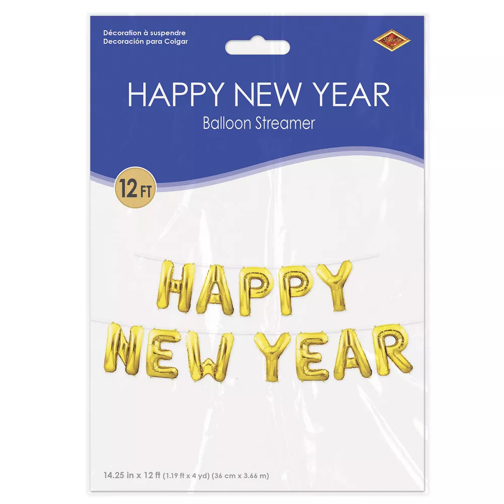 New Year Banner Balloon Streamer - Gold