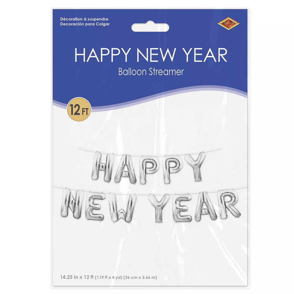 Happy New Year Balloon Streamer - Silver