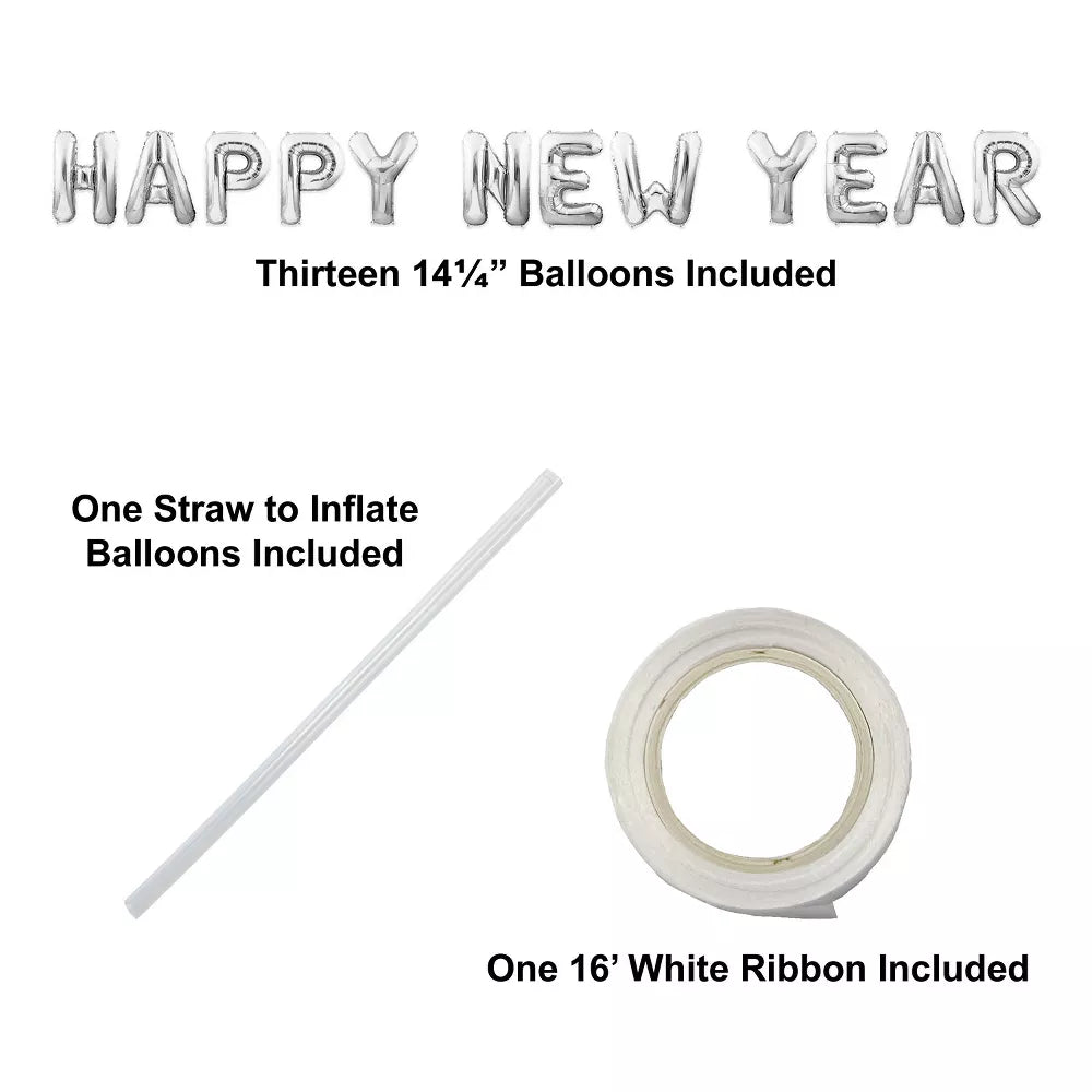 Happy New Year Balloon Streamer - Silver