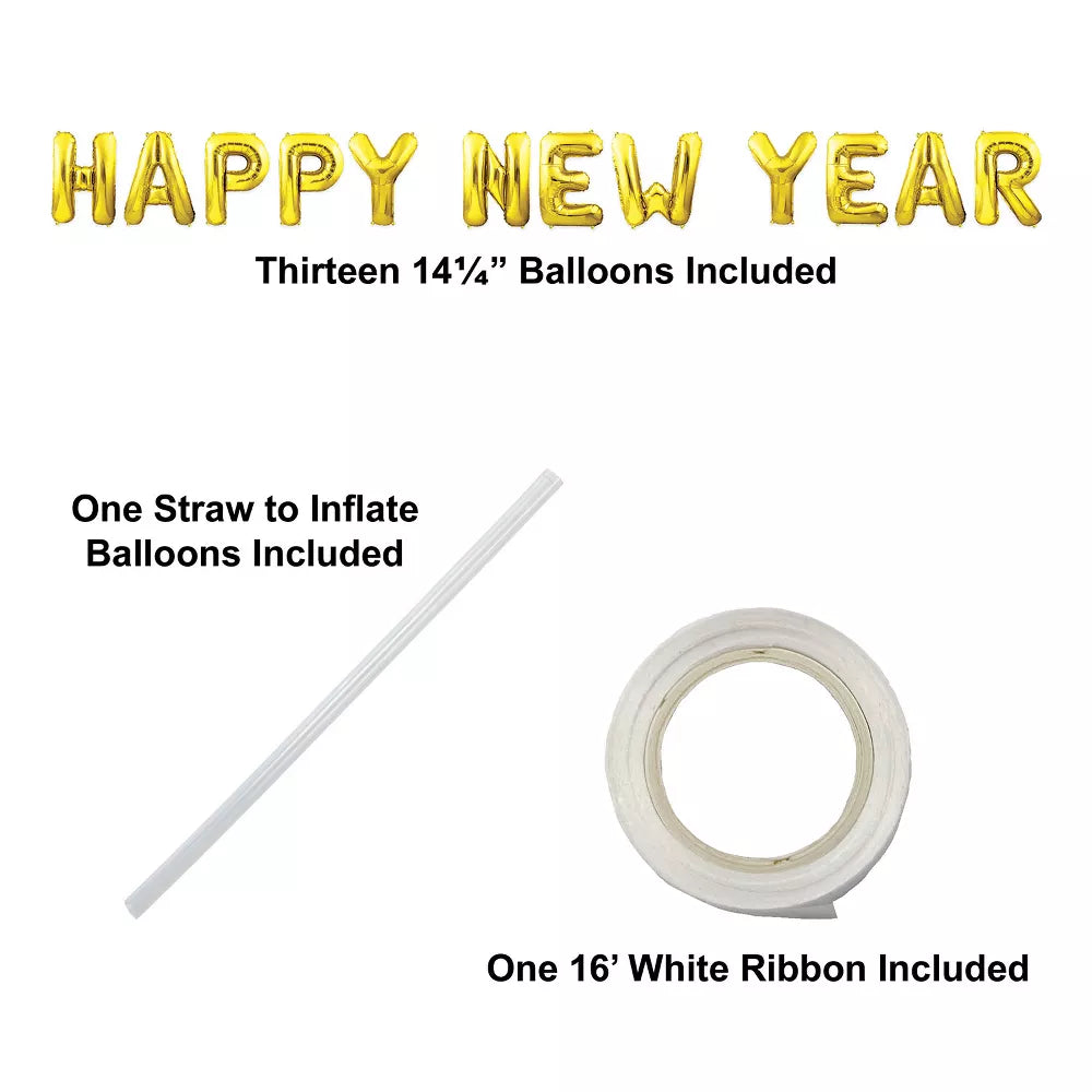 New Year Banner Balloon Streamer - Gold
