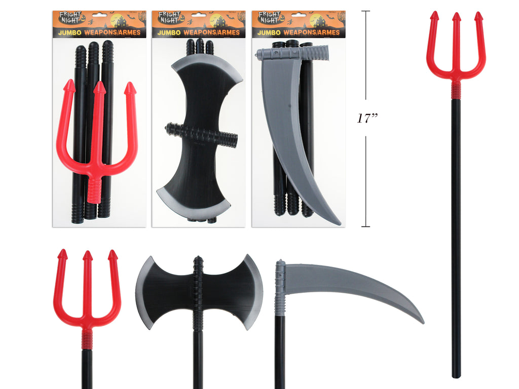 Armas Jumbo de Halloween - 3 Estilos: Tridente (44”), Hoz (40”), Hacha Doble (42”)