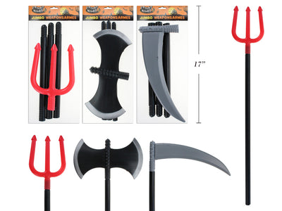 Armas Jumbo de Halloween - 3 Estilos: Tridente (44”), Hoz (40”), Hacha Doble (42”)