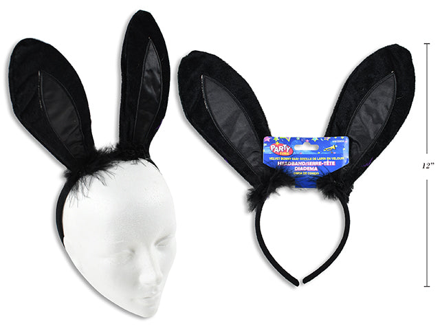 Diadema de Terciopelo Negro con Orejas de Conejo Sexy - 11.5 in