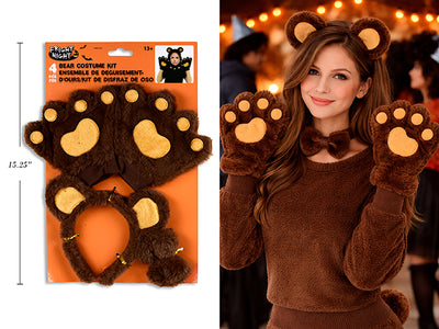 Set 4 Disfraz Oso de Peluche – Incluye Diadema / Choker / Guantes