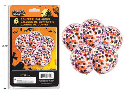 Paquete de 6 Globos de Confeti de Halloween (12”) - Bolsa Plástica con Insert