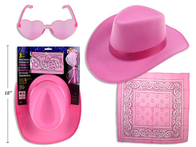 Pink Cowgirl Hat Set with Bandana and Heart Shaped Sunglasses