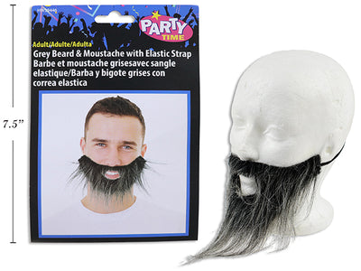 Barba & Bigote Gris 7.75x7.5" Adulto con Banda Elástica