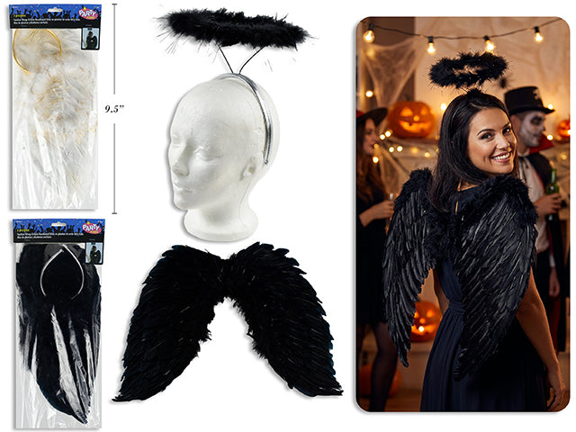 Set Alas de Plumas Tinsel y Halo Halloween 2pcs