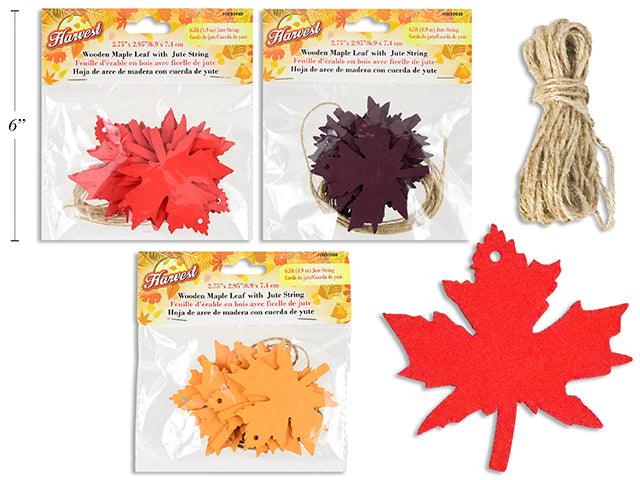 Hojas de Maple Madera con Hilo de Yute 6pcs