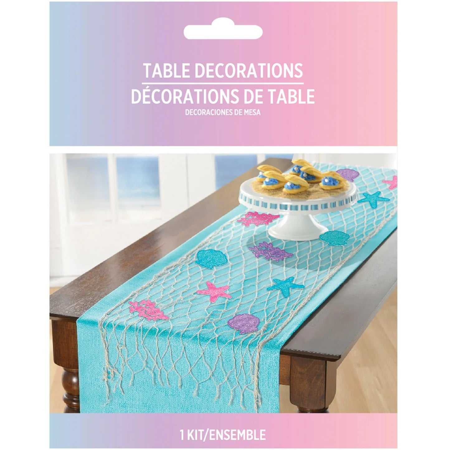 Shimmering Mermaid Fish Net Table Runner 50in x 65in
