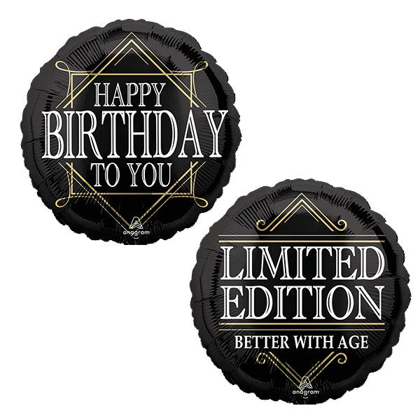 Limited Edition Better With Age Happy Birthday To You Black White and Gold Foil Balloon 18”