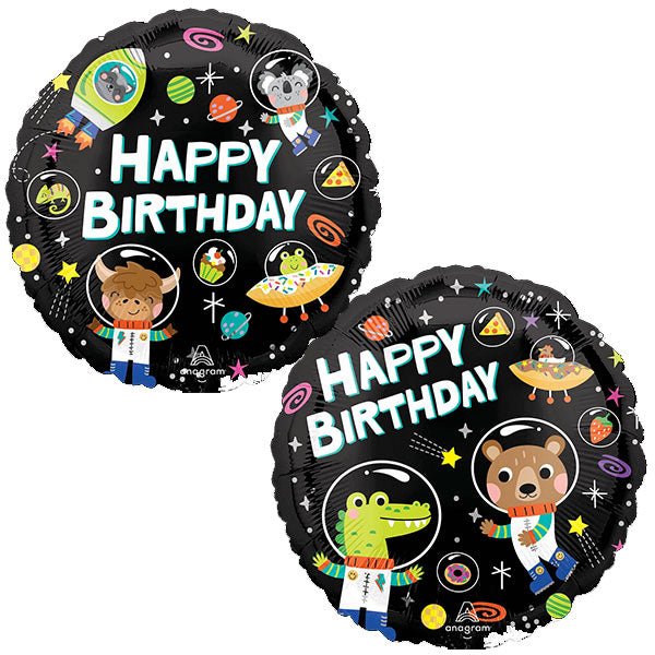 Cosmic Space Animals Happy Birthday Foil Balloon 18”