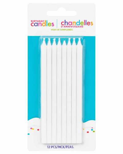 White Long Birthday Candles 12ct